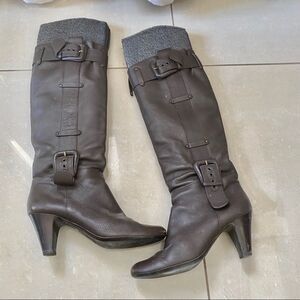 VICINI brown leather buckle details boots 9